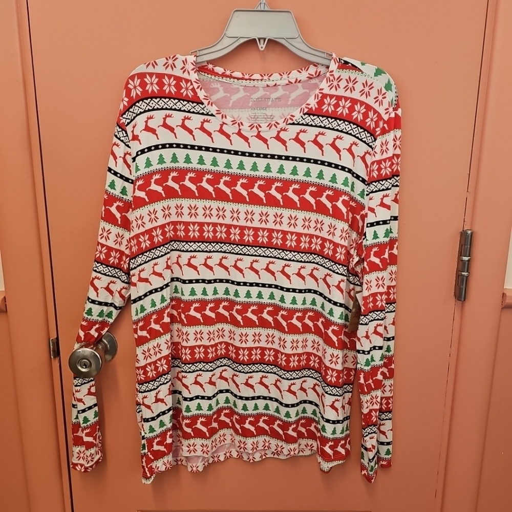 NWT Jollidays Women's Size XXL Holiday Christmas Blouse Shirt Reindeer Trees